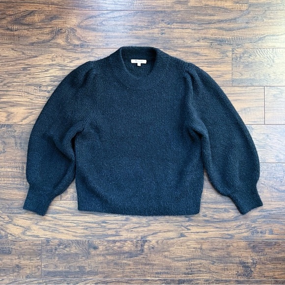 Madewell • Eaton Puff-Sleeve Pullover Sweater black sparkly fuzzy cropped - Picture 2 of 12